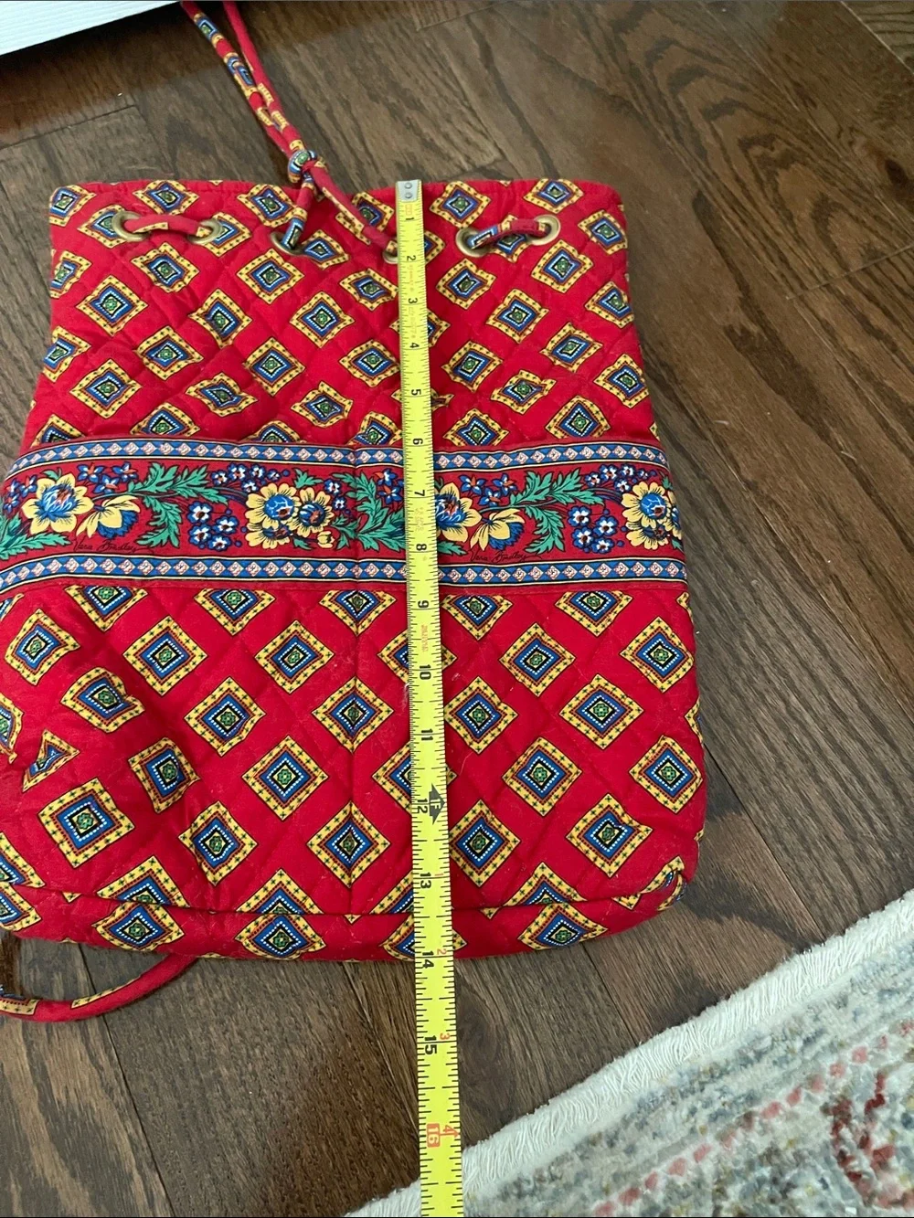 Vera Bradley Red Quilted Floral Drawstring Backpack